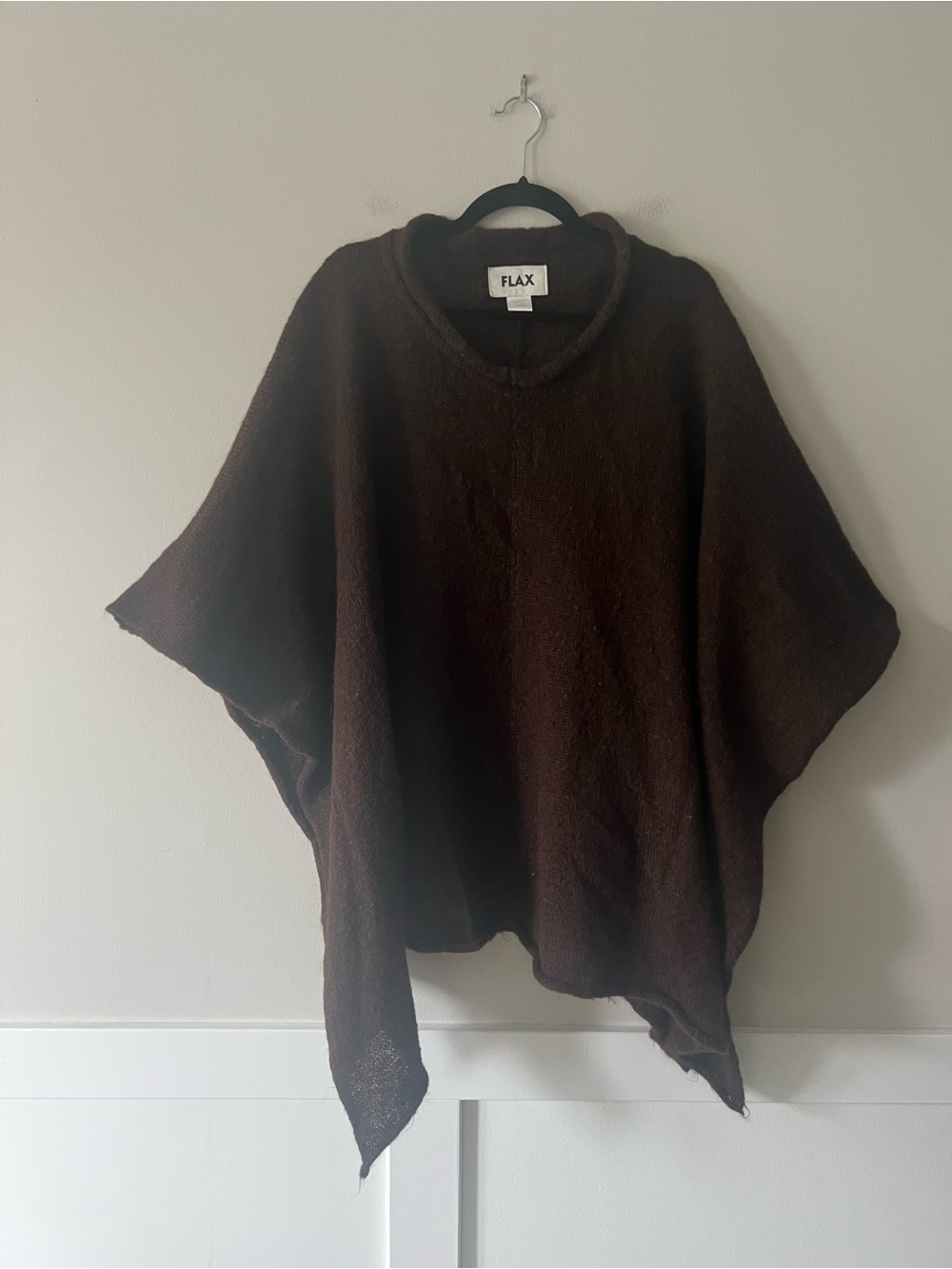 FLAX Brown Mohair Blend Asymmetrical Poncho Sweater Boho Art To Wear S/M